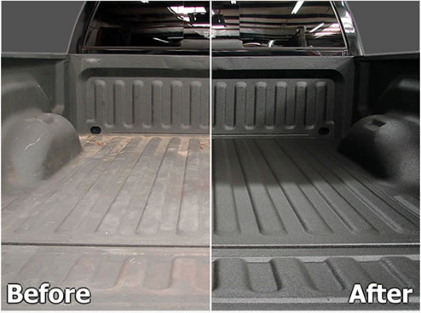 before and after image of bedliner