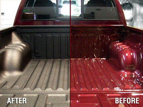 before and after polyurea coating of truck bed